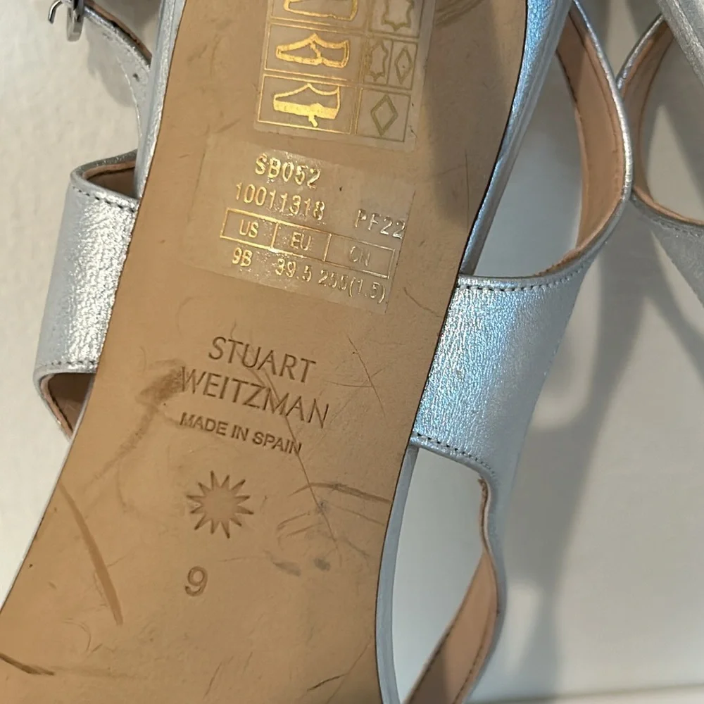 New Stuart Weitzman Silver Strappy Heels Size 9, Style code SB052. - Picture 9 of 9